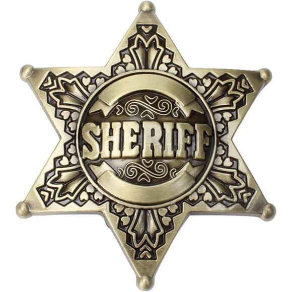 Men's Gold/Black Sheriff Western Motorcyclist Zinc Alloy Metal Belt Buckle - Picture 1 of 2